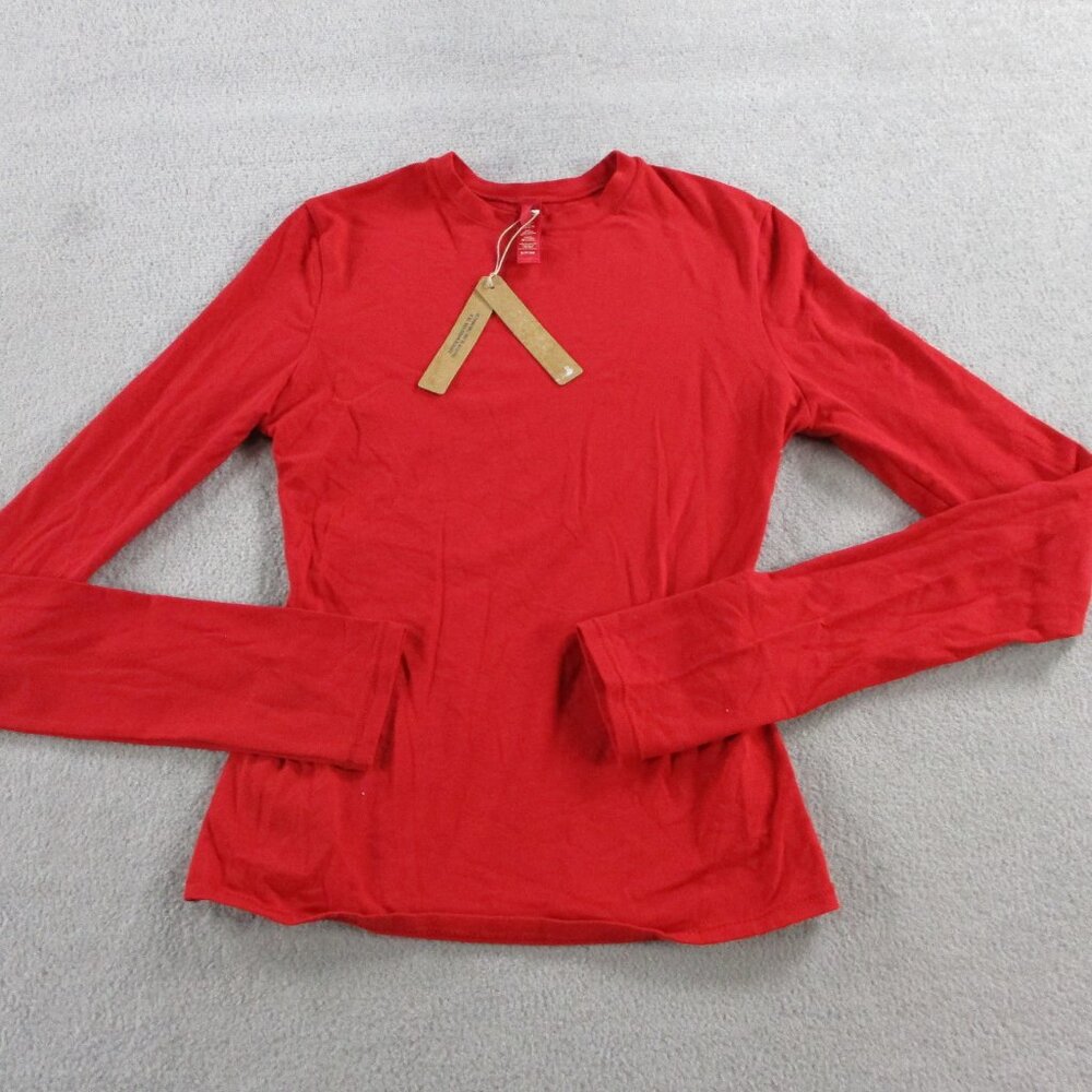 SKIMS Cotton Jersey Long Sleeve T Shirt Womens Small Cranberry Red NWT - Picture 2 of 9